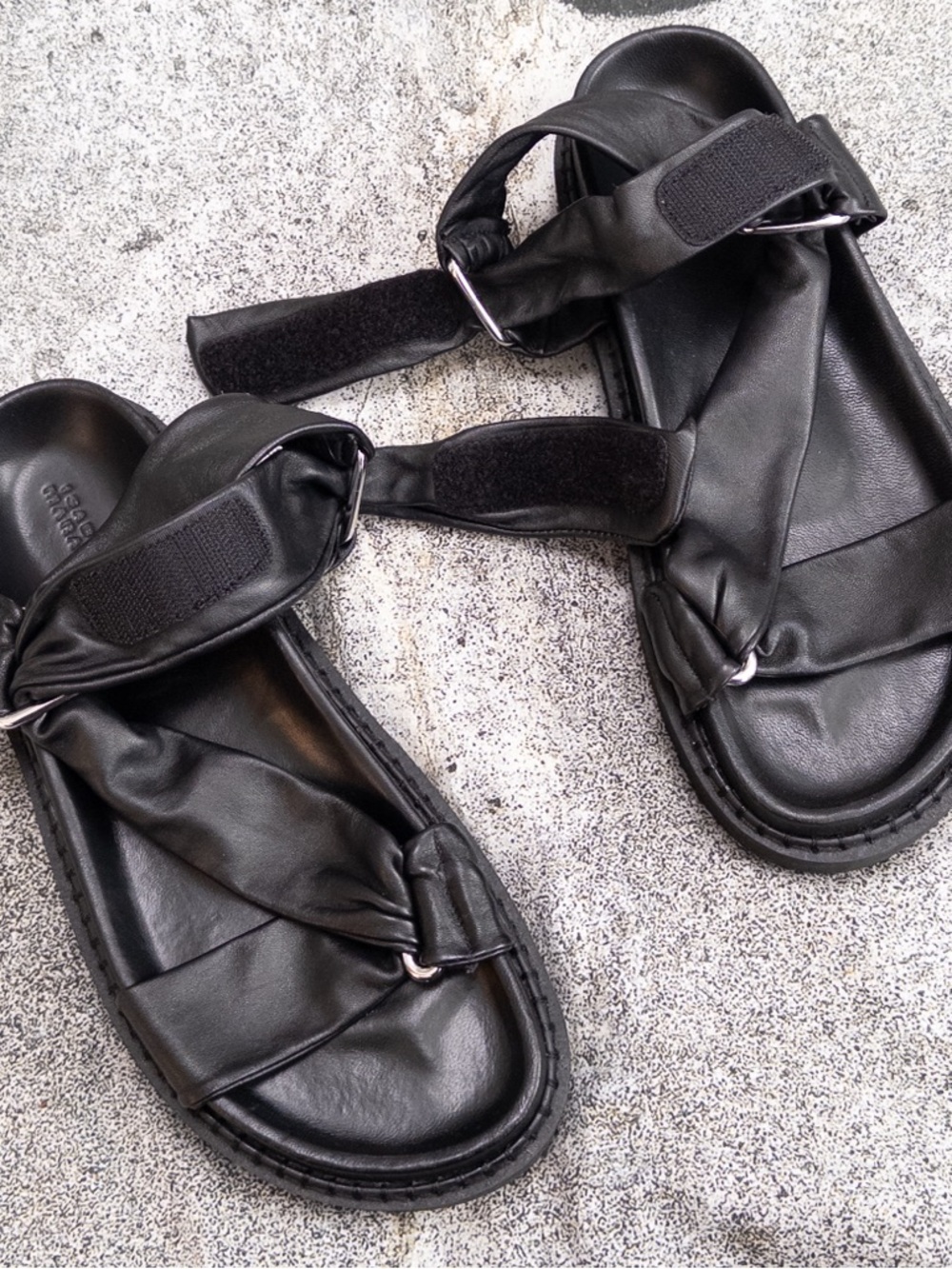 Isabel Marant Naori T-Strap Grip Sandals Black Calf Leather, Size 40, US 10 - Picture 11 of 14